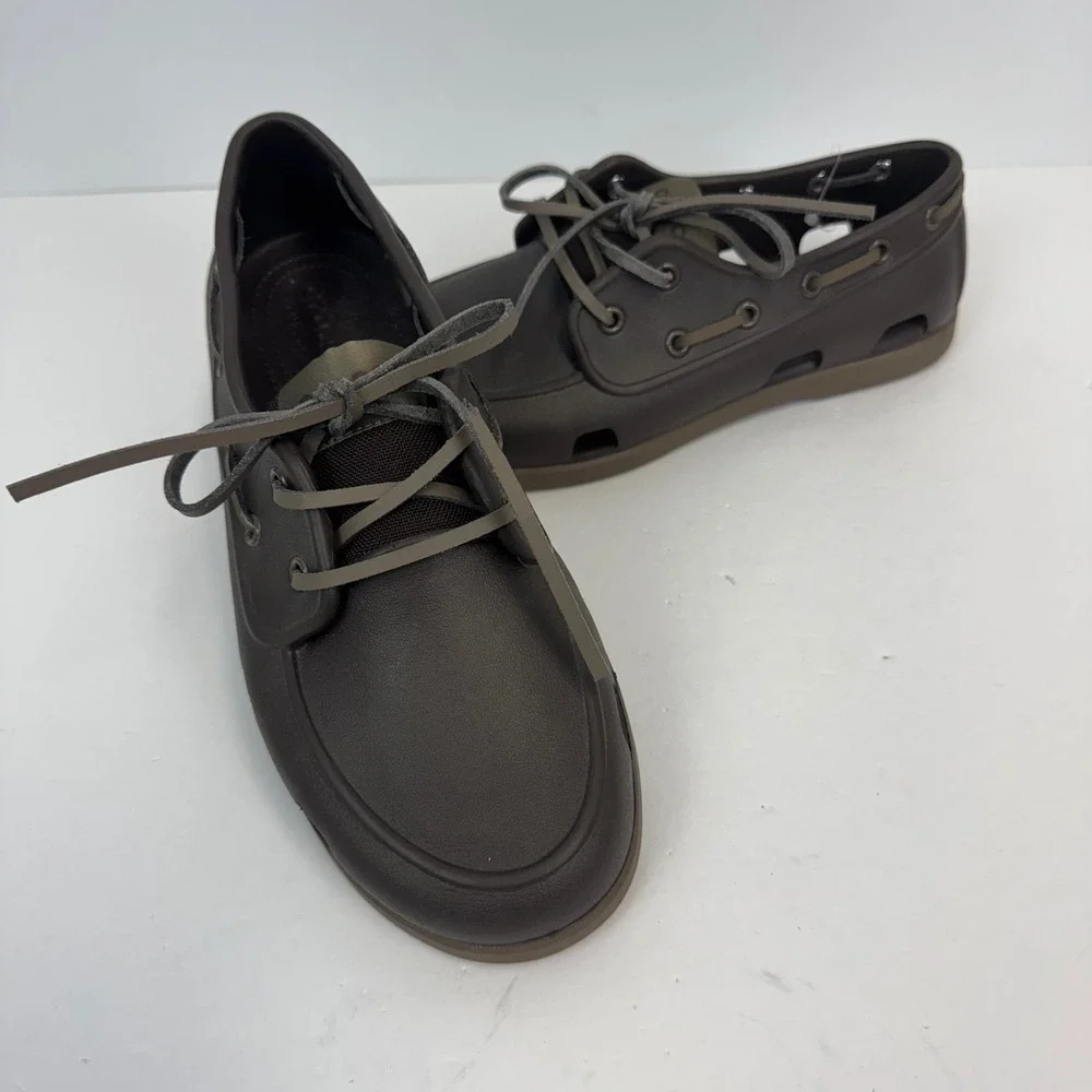Crocs‎ Mens LiteRide Boat Shoes Espresso Brown Khaki Water Friendly Loafers Sz 7